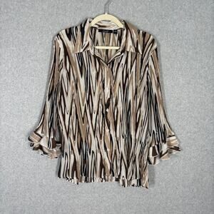 Vintage 90s Crinkle Sheer Blouse XL Ruffle Artsy Abstract Neutrals Siren Loud